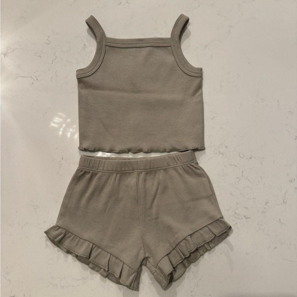 Quincy Mae Evie Ribbed Tank and Ruffle Shorts Set